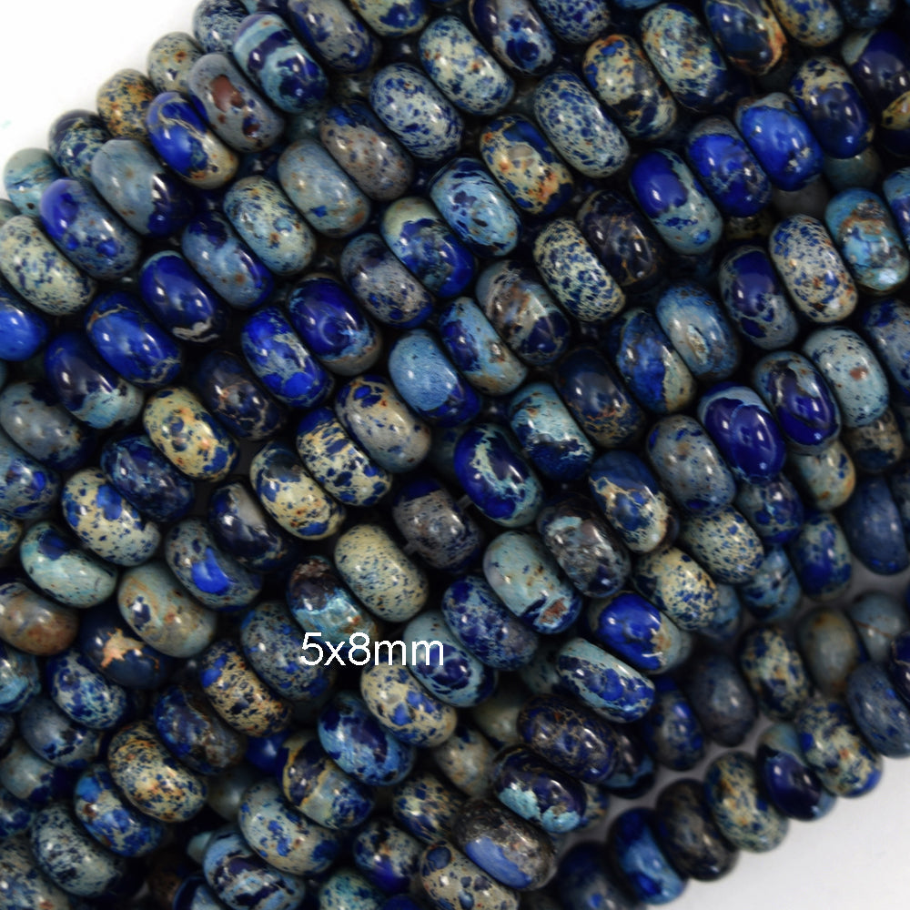 Blue Sea Sediment Jasper Rondelle Button Beads Gemstone 15" Strand 4mm 6mm 8mm