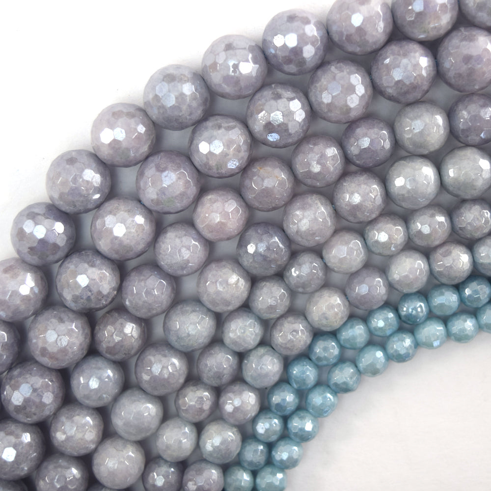 Mystic Titanium Faceted Blue Aquamarine Quartz Round Beads15" 6mm 8mm 10mm 12mm