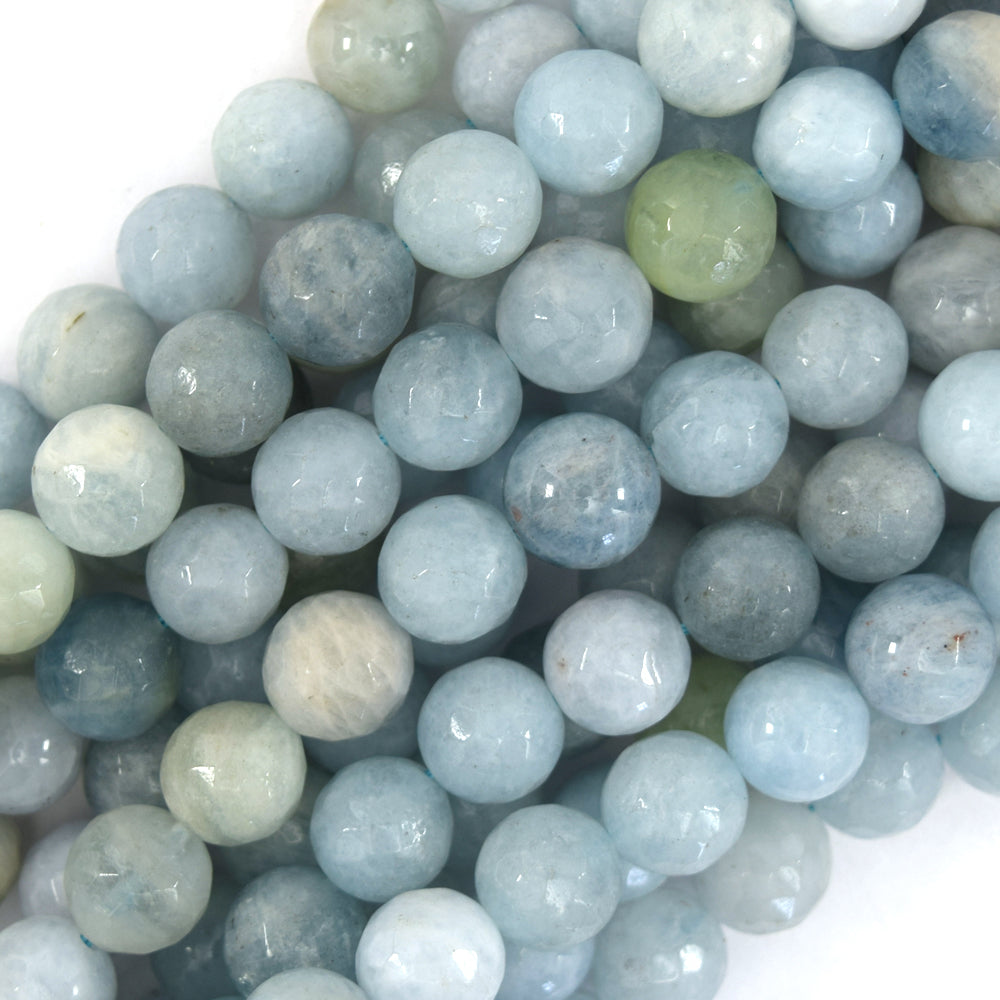 Natural Faceted Blue Aquamarine Round Beads 15.5" Strand 3mm 4mm