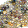 Mystic Titanium Natural Faceted Rutilated Quartz Round Beads 15