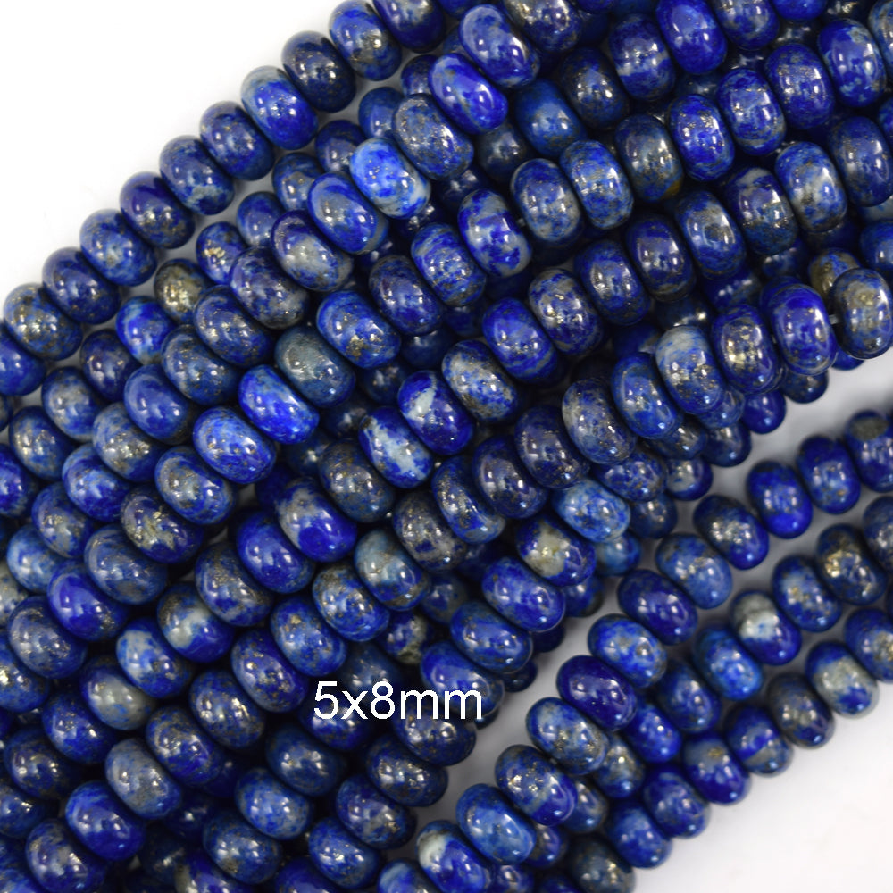 Natural Blue Lapis Lazuli Rondelle Button Beads 15" Strand 4x6mm 5x8mm