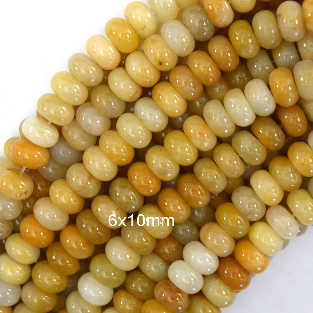 Natural Yellow Jade Rondelle Button Beads 15" Strand 4mm 6mm 8mm 10mm