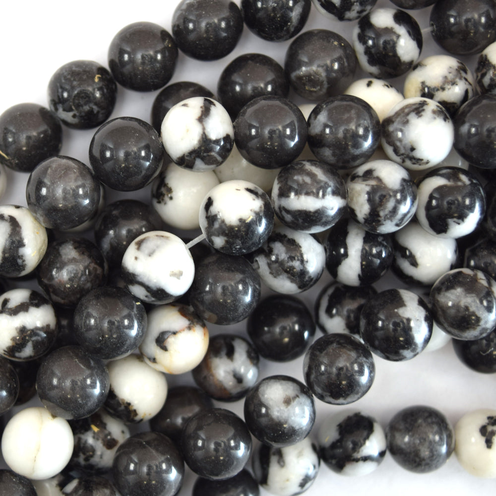 Natural Black White Zebra Jasper Round Beads 15" Strand 4mm 6mm 8mm 10mm 12mm