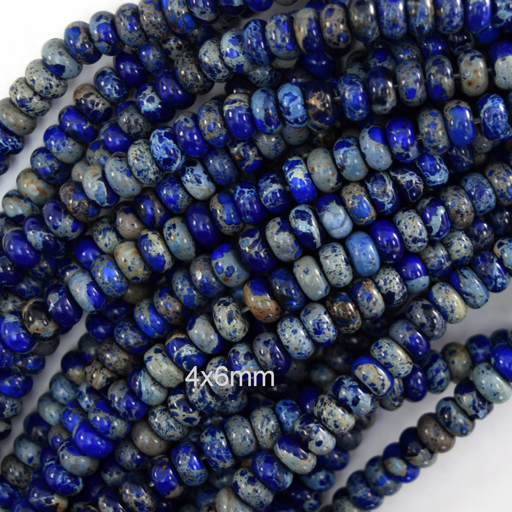 Blue Sea Sediment Jasper Rondelle Button Beads Gemstone 15" Strand 4mm 6mm 8mm