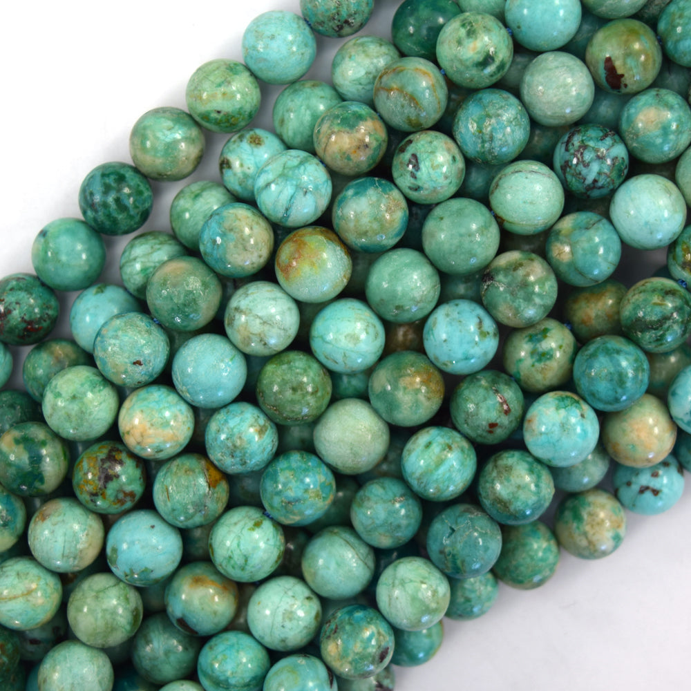 Natural Blue Green Peruvian Turquoise Round Beads Gemstone 15.5" Strand 6mm 8mm