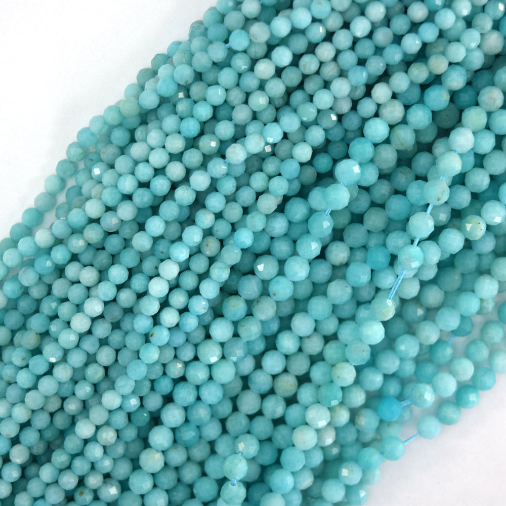 3mm natural faceted Russian green amazonite round beads 15" strand