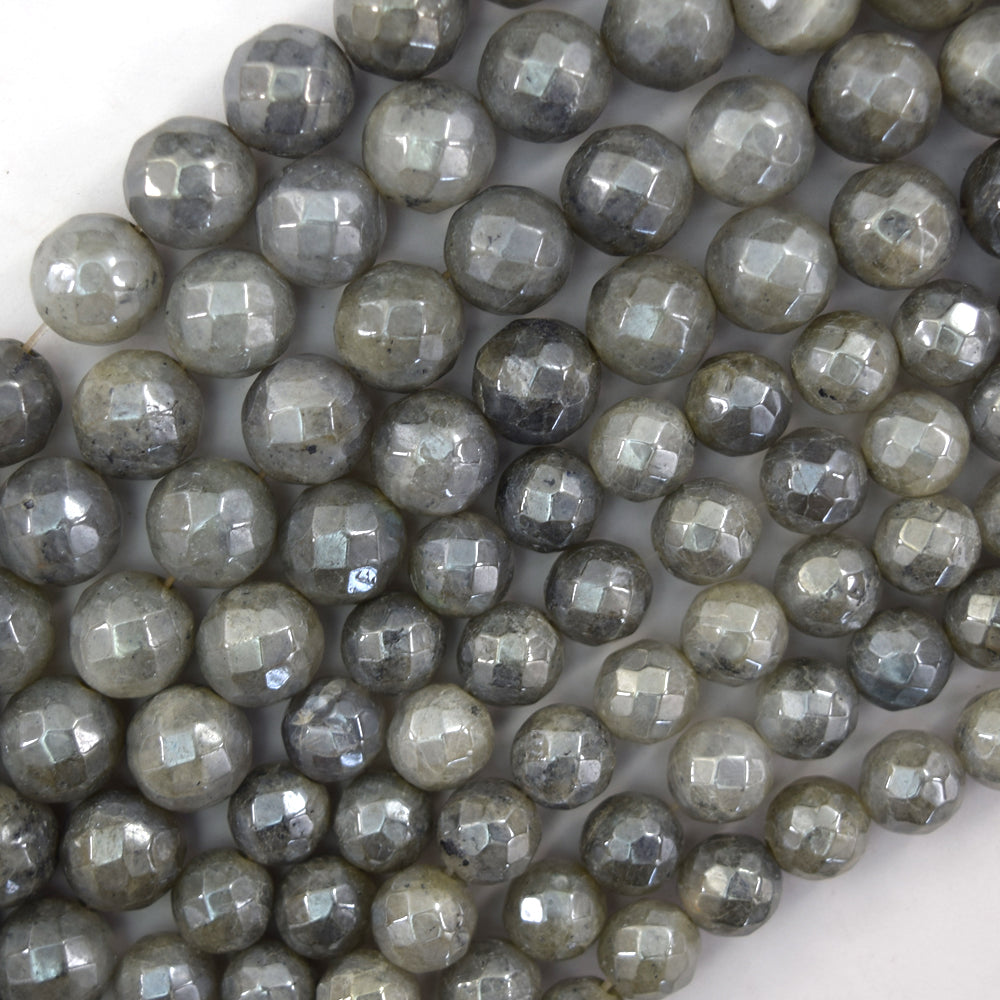 Mystic Titanium Faceted Gray Labradorite Round Beads 14.5" Strand 8mm 10mm