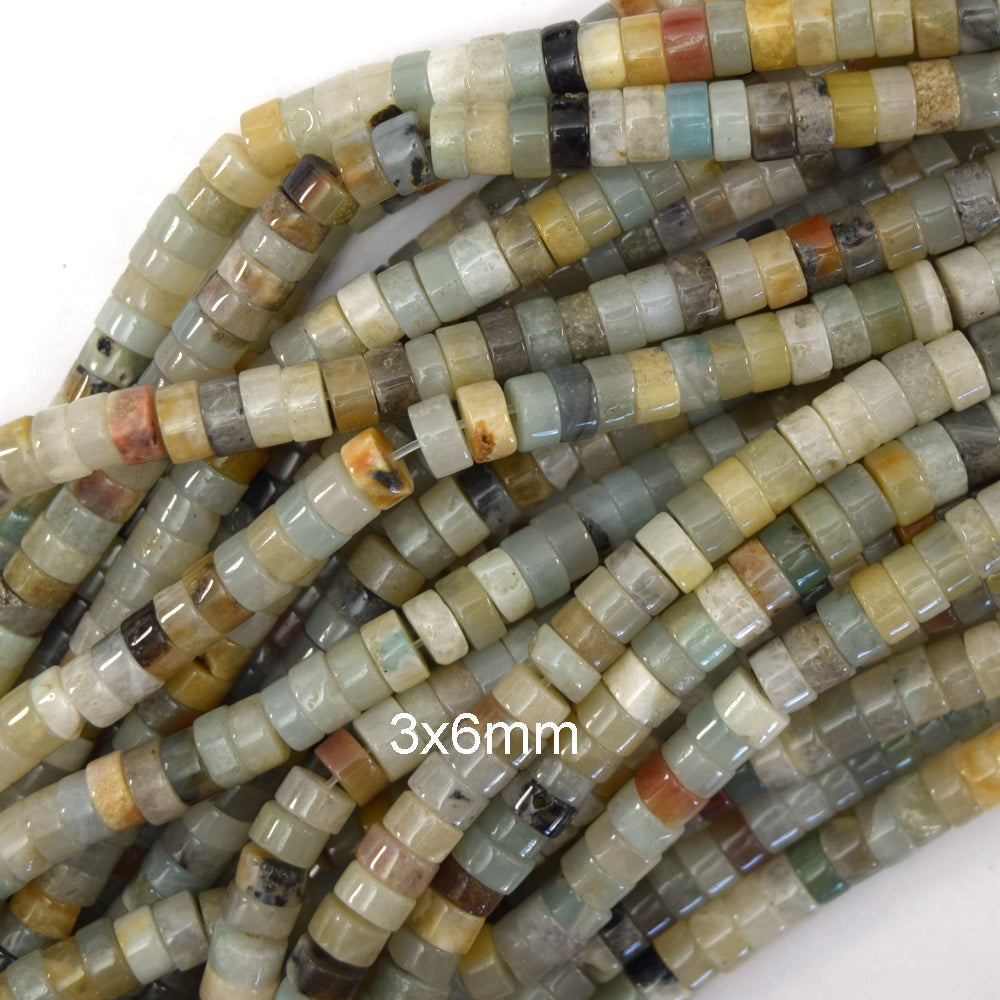 Natural Multicolor Amazonite Heishi Disc Beads Gemstone 15" Strand 4mm 6mm