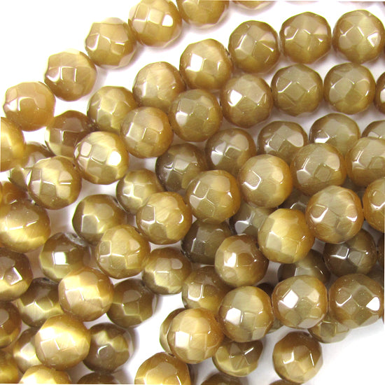 8mm Faceted Cats Eye Round Beads Gemstone 14" Strand Pink Blue Brown Olive