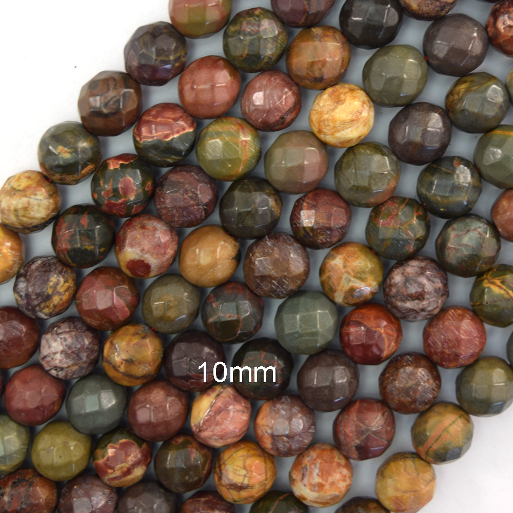 Natural Faceted Picasso Jasper Round Beads Gemstone 14.5" Strand 6mm 8mm 10mm