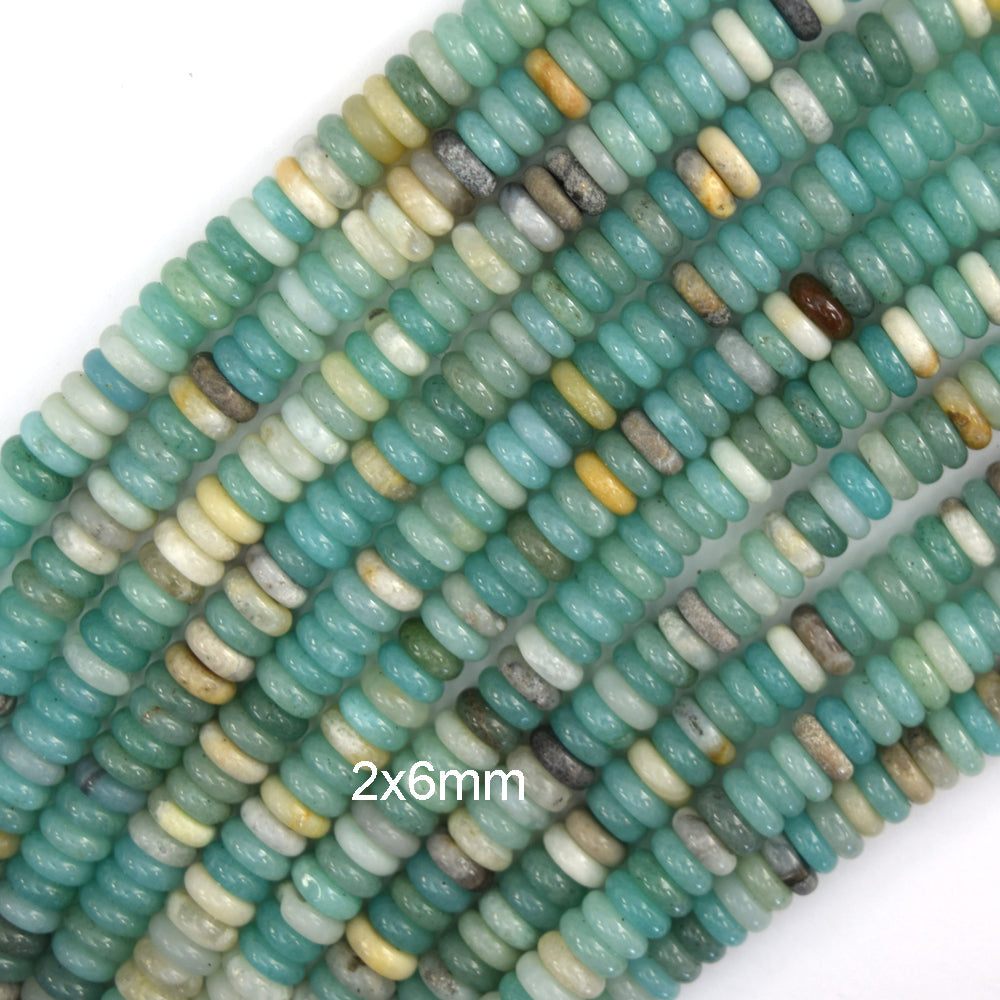 2x6mm Natural Assorted Gemstones Rondelle Button Beads 15" Strand