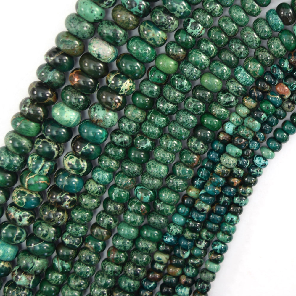 Green Sea Sediment Jasper Rondelle Button Beads Gemstone 15" Strand 4mm 6mm 8mm