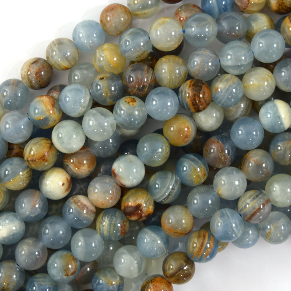 AA Natural Argentina Lemurian Aquatine Calcite Round Beads 15.5 4mm 6mm 8mm 10mm