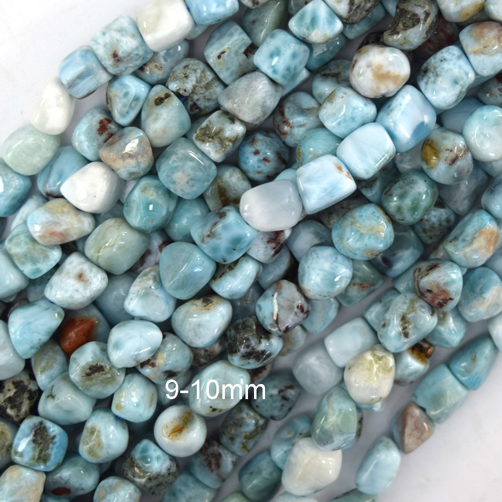 Natural Blue Larimar Cube Pebble Nugget Beads 15" Strand 6-7mm 8-9mm 9-10mm