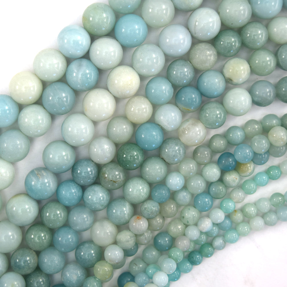 Natural Blue Amazonite Round Beads Gemstone 15" Strand 4mm 6mm 8mm 10mm S2