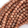 Natural Orange Gold Sunstone Round Beads Gemstone 15