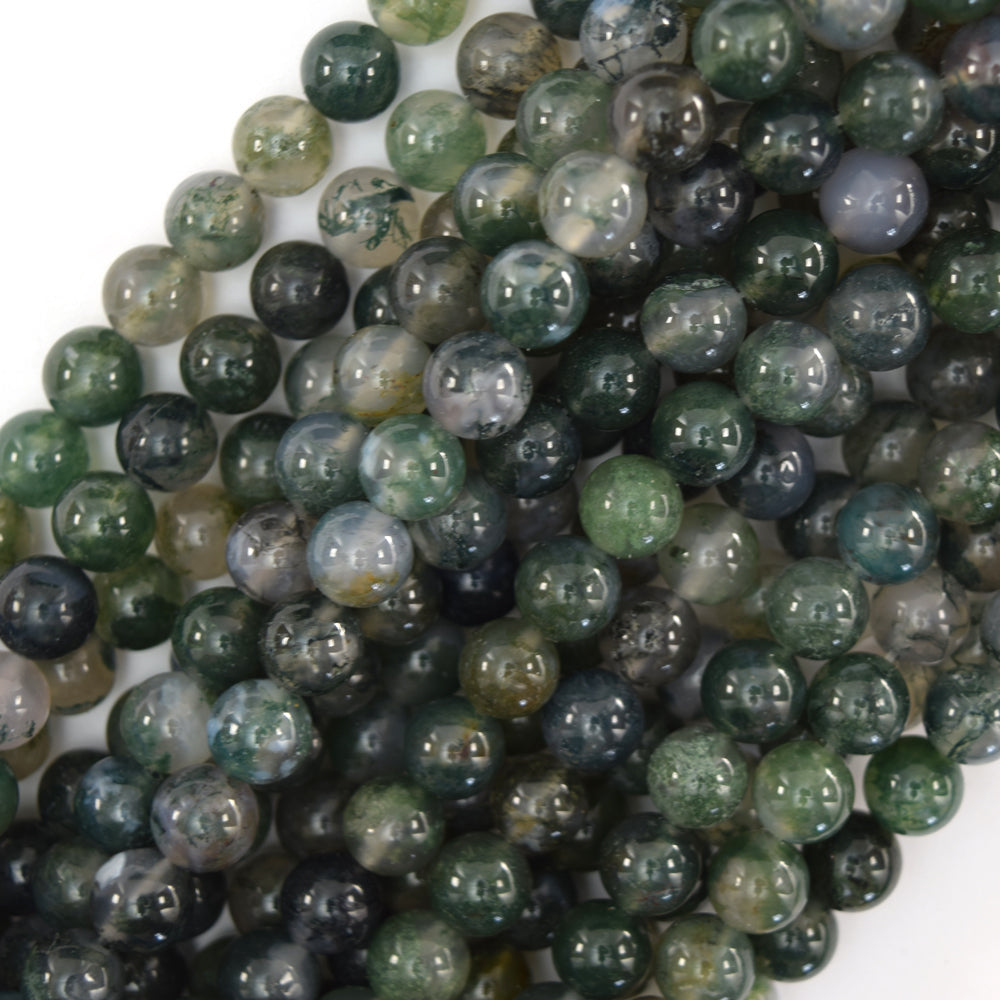 AA Natural Green Moss Agate Round Beads Gemstone 15" Strand 6mm 8mm