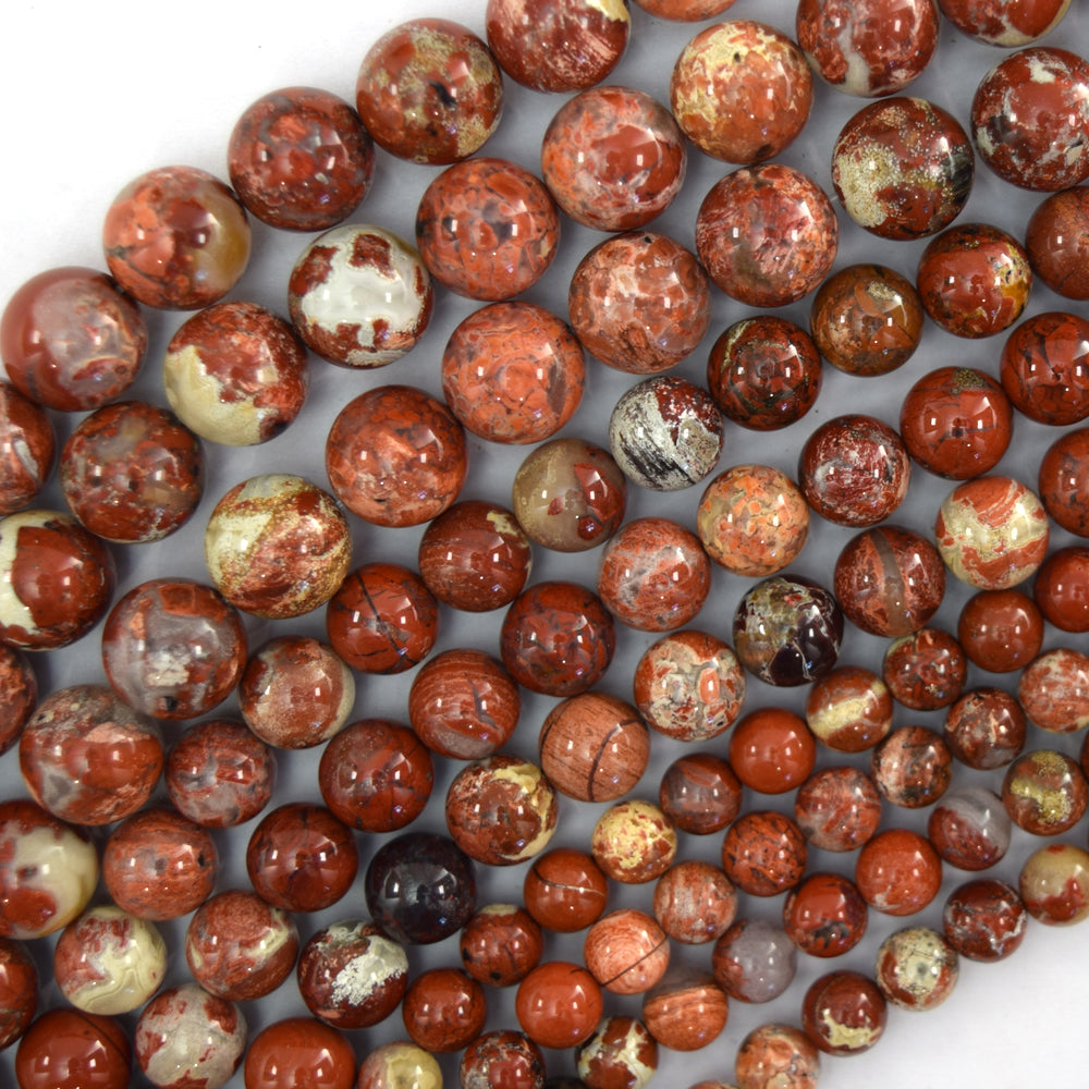 Natural Flower Poppy Jasper Round Beads Gemstone 15.5" Strand 6mm 8mm 10mm