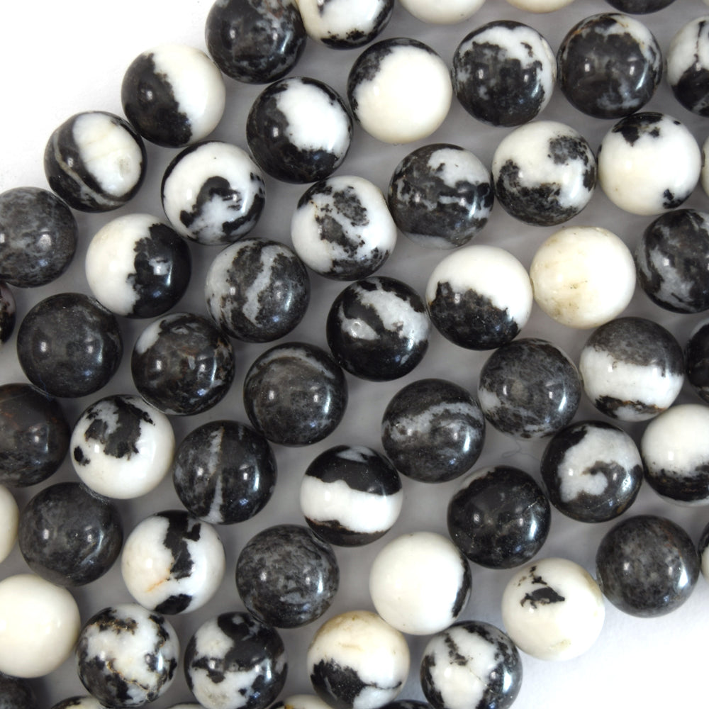 Natural Black White Zebra Jasper Round Beads 15" Strand 4mm 6mm 8mm 10mm 12mm