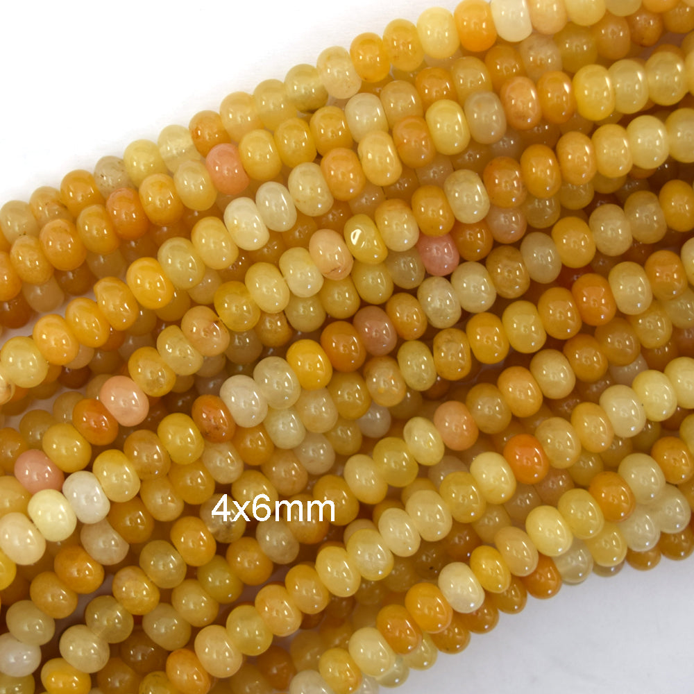 Natural Yellow Jade Rondelle Button Beads 15" Strand 4mm 6mm 8mm 10mm