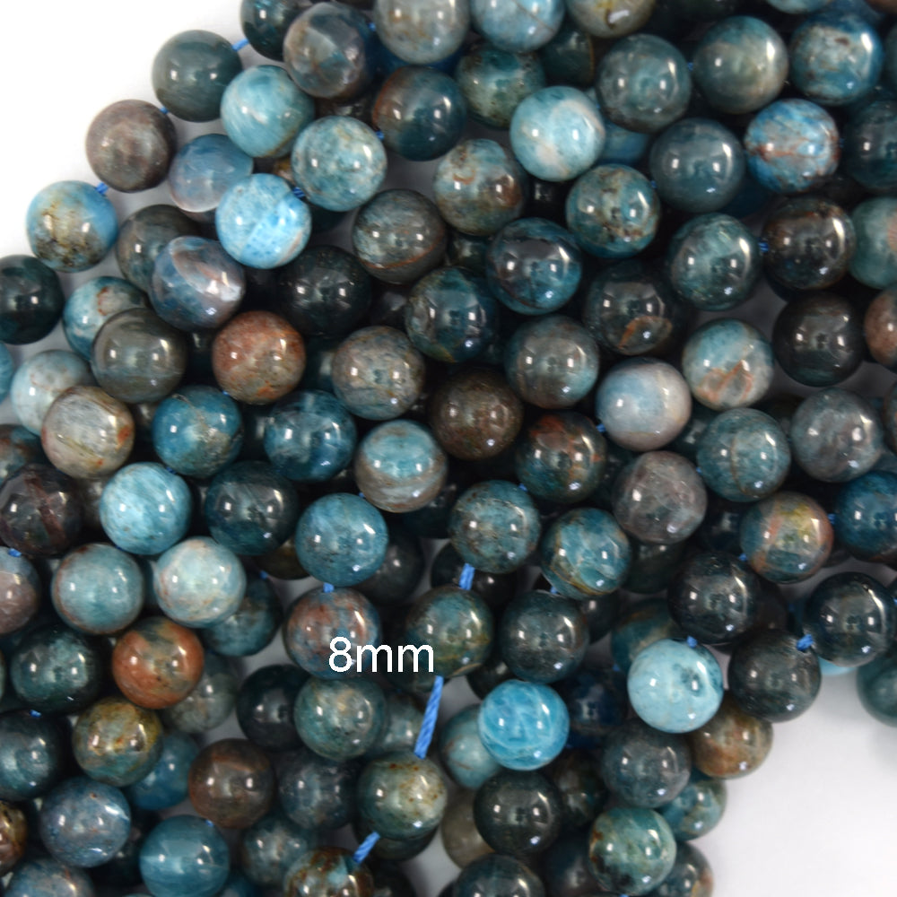 Natural Blue Apatite Round Beads Gemstone 15.5" Strand 4mm 6mm 8mm 10mm S1