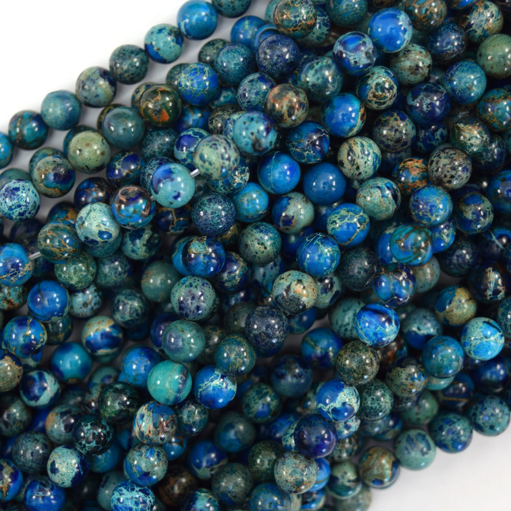 Dark Blue Sea Sediment Jasper Round Beads 15" Strand 6mm 8mm 10mm Impression