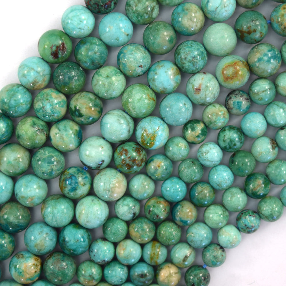 Natural Blue Green Peruvian Turquoise Round Beads Gemstone 15.5" Strand 6mm 8mm