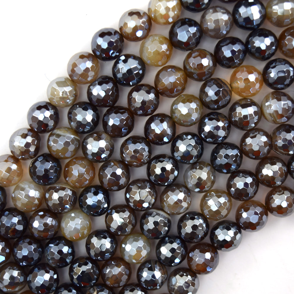 Mystic Titanium Faceted Brown Agate Round Beads 15" Strand 6mm 8mm 10mm