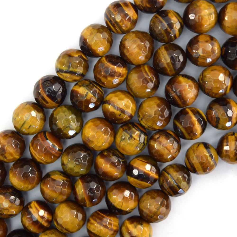 Natural Faceted Tiger Eye Round Beads Gemstone 14.5"Strand 4mm 6mm 8mm 10mm 12mm