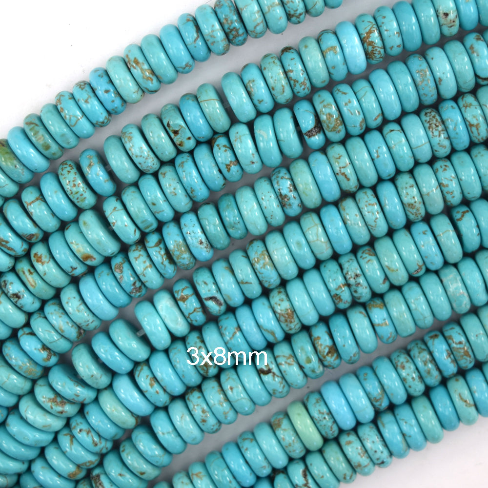 Light Blue Turquoise Rondelle Button Beads Gemstone 15.5" Strand 6mm 8mm 10mm