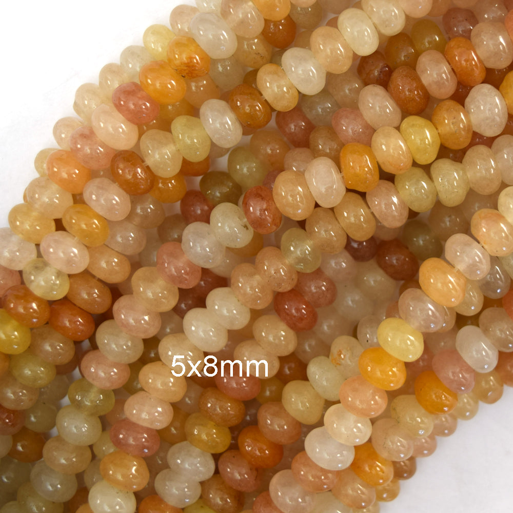 Natural Yellow Jade Rondelle Button Beads 15" Strand 4mm 6mm 8mm 10mm