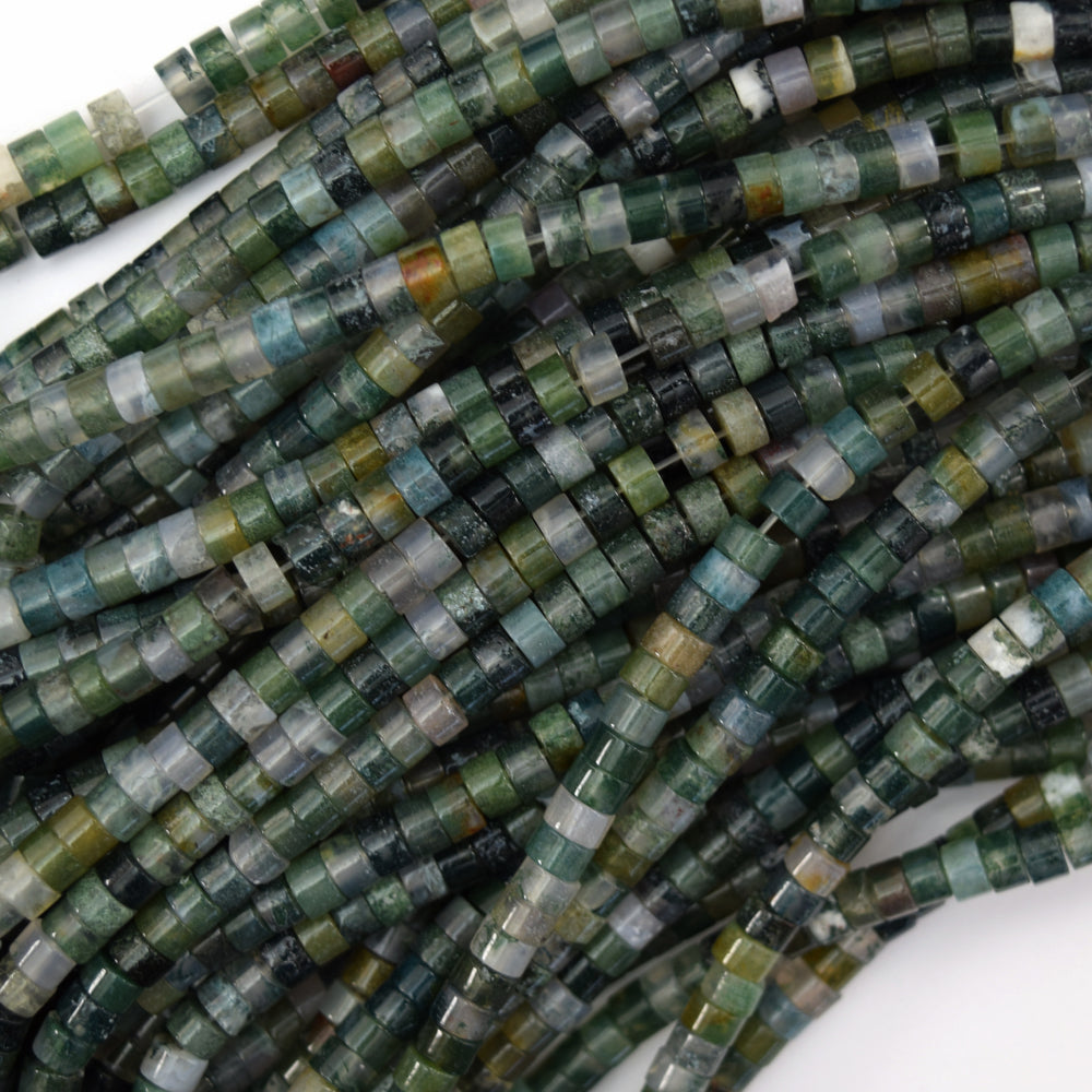 Natural Green Moss Agate Heishi Disc Beads Gemstone 15.5" Strand 4mm 6mm