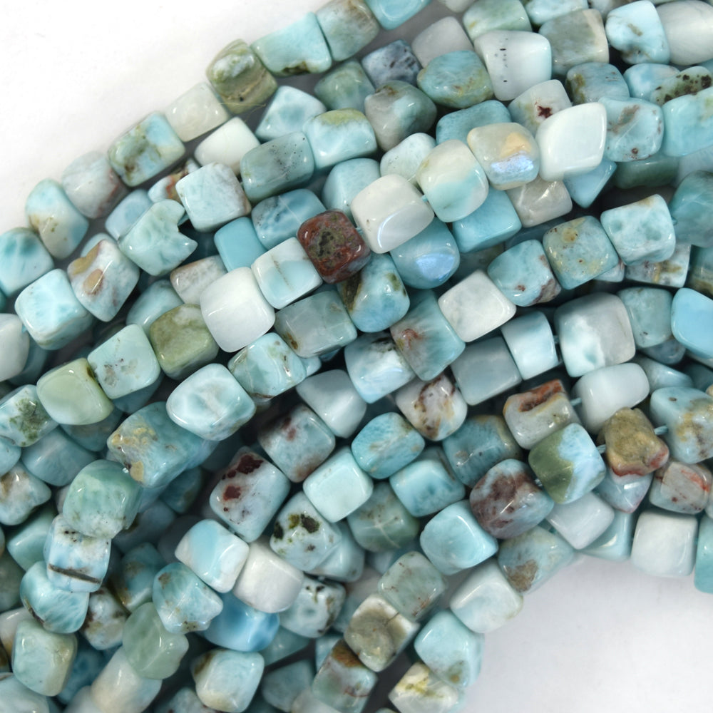 Natural Blue Larimar Cube Pebble Nugget Beads 15" Strand 6-7mm 8-9mm 9-10mm