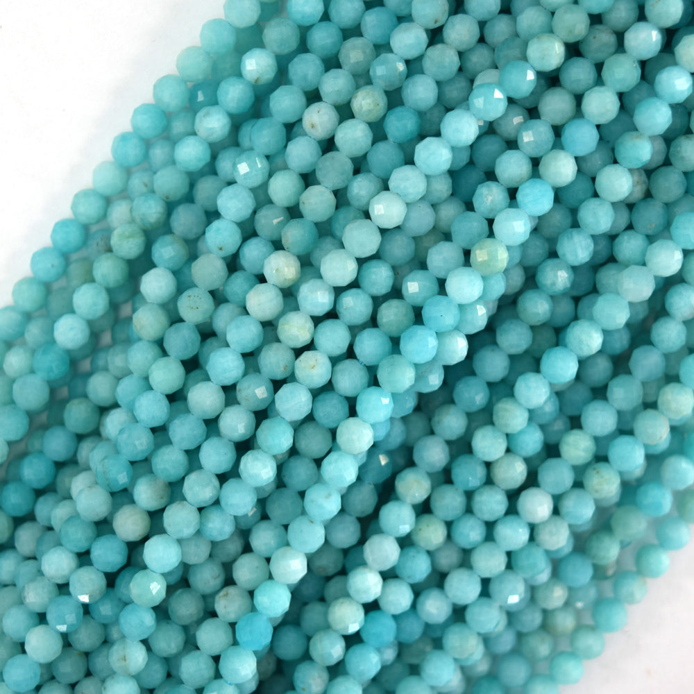 3mm natural faceted Russian green amazonite round beads 15" strand