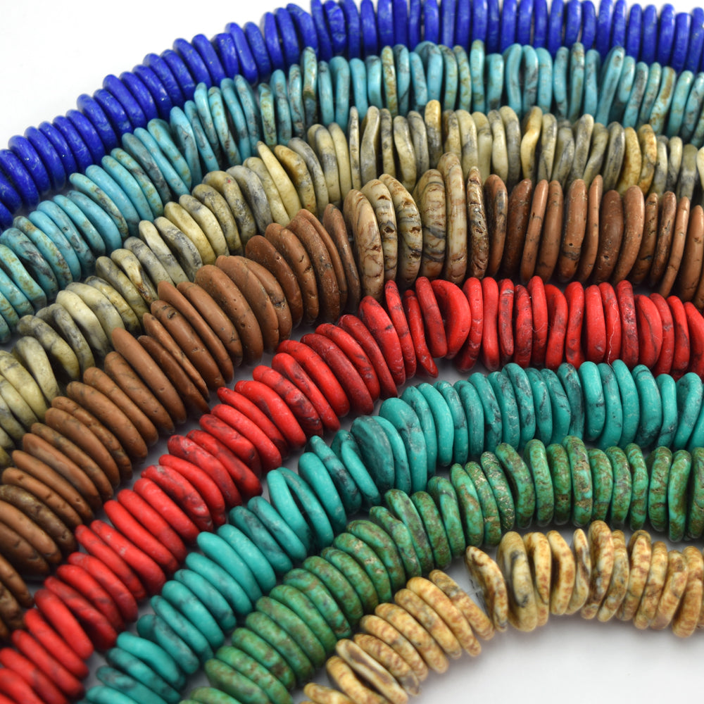 10mm - 18mm Graduated Turquoise Disc Button Beads 16" Blue Brown Green Red