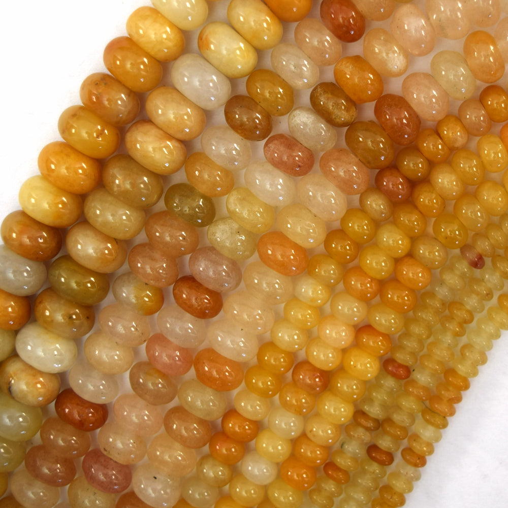 Natural Yellow Jade Rondelle Button Beads 15" Strand 4mm 6mm 8mm 10mm