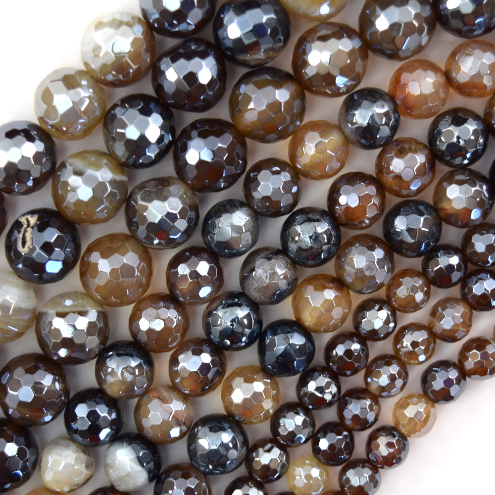 Mystic Titanium Faceted Brown Agate Round Beads 15" Strand 6mm 8mm 10mm