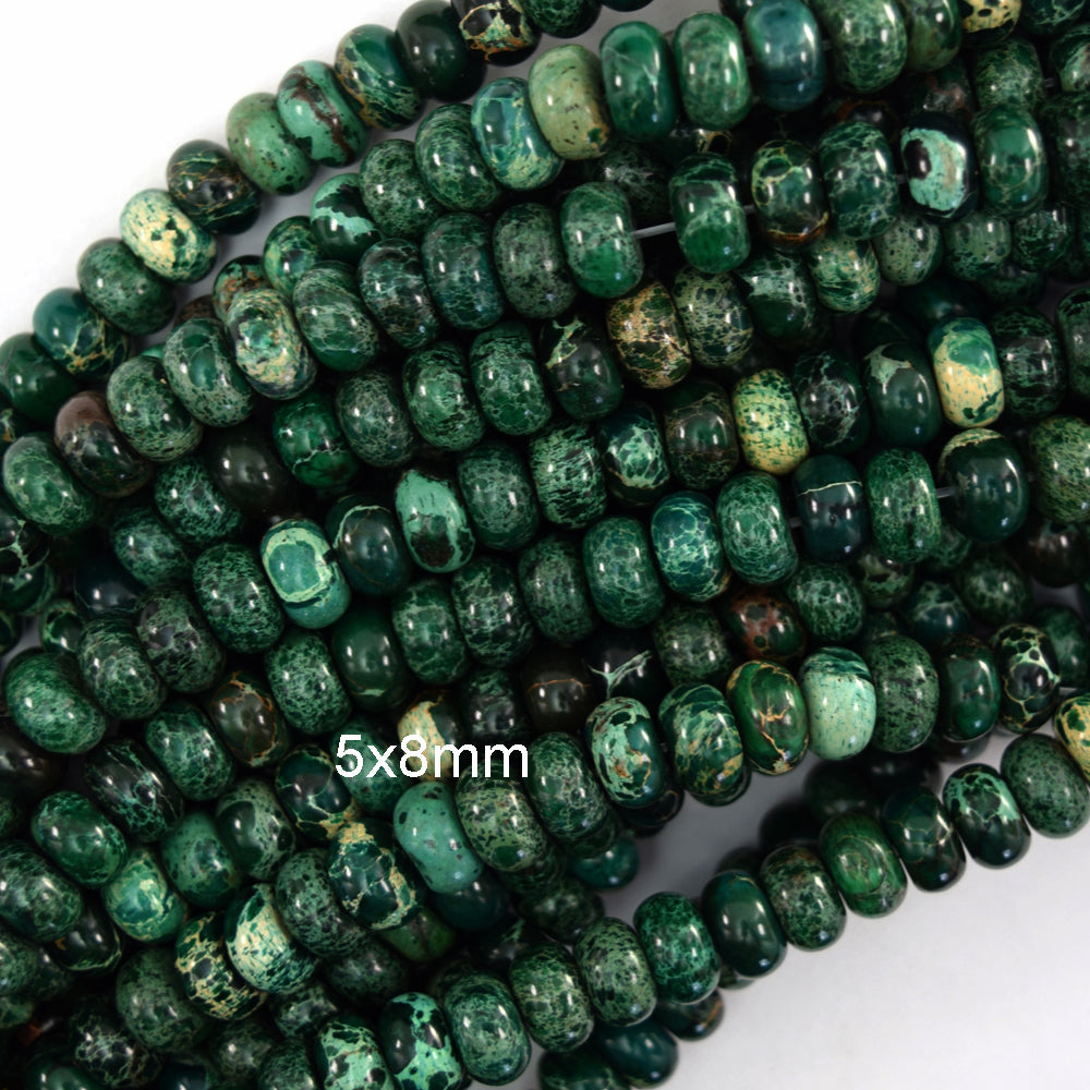 Green Sea Sediment Jasper Rondelle Button Beads Gemstone 15" Strand 4mm 6mm 8mm