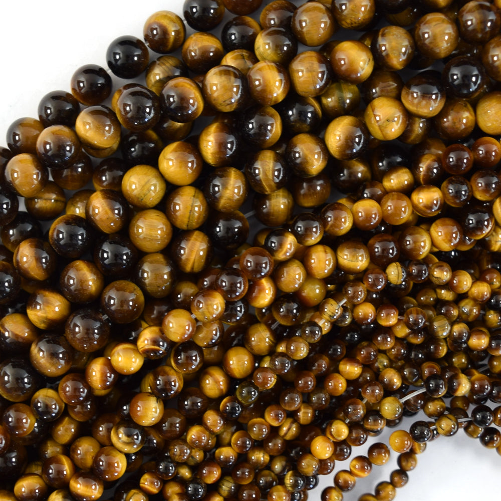 AA Natural Tiger Eye Round Beads Gemstone 15" Strand 4mm 6mm 8mm 10mm