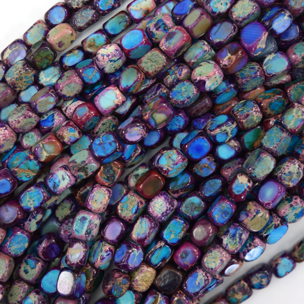 5x7mm Sea Sediment Jasper Pebble Nugget Beads 15" Strand Blue Red Green Purple