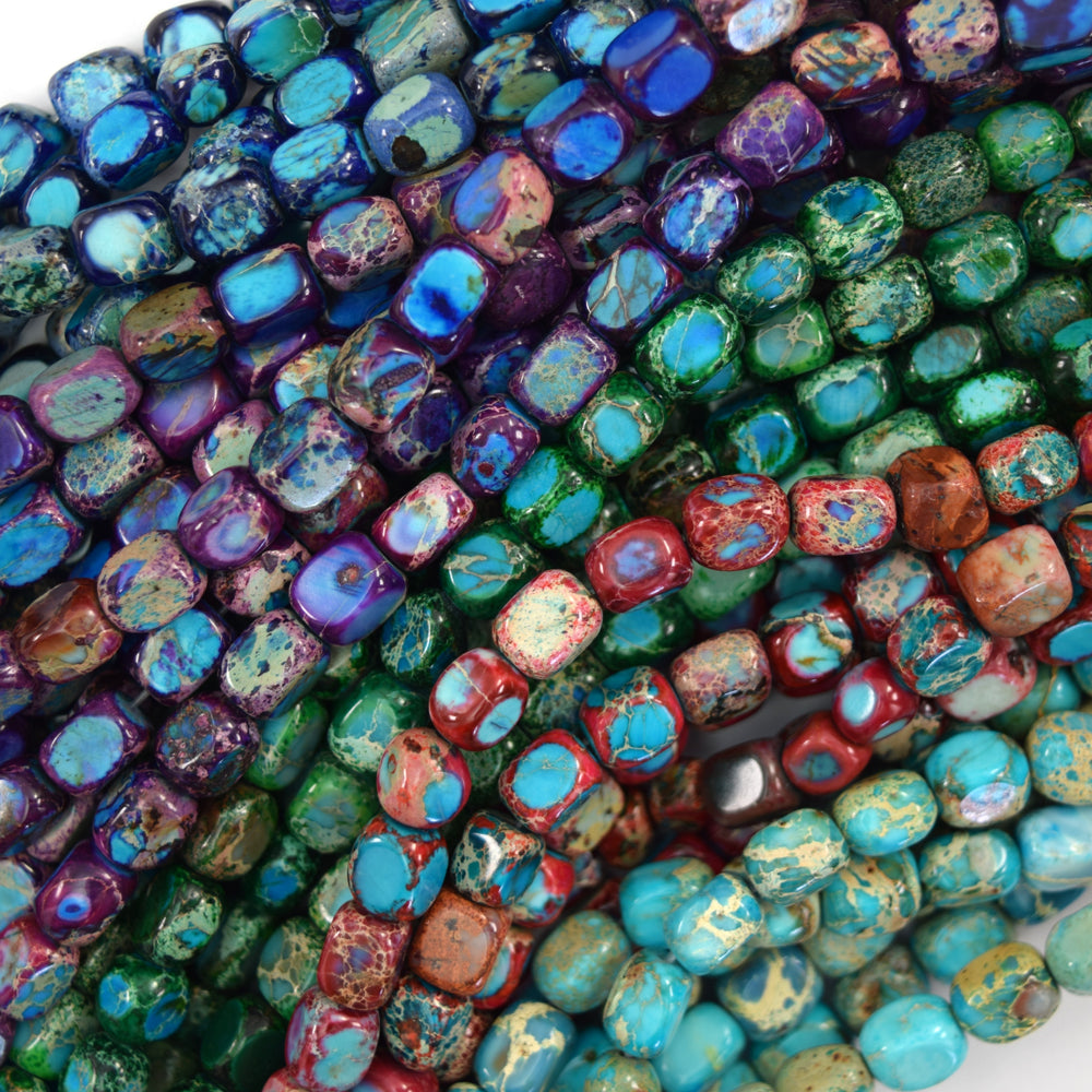 5x7mm Sea Sediment Jasper Pebble Nugget Beads 15" Strand Blue Red Green Purple