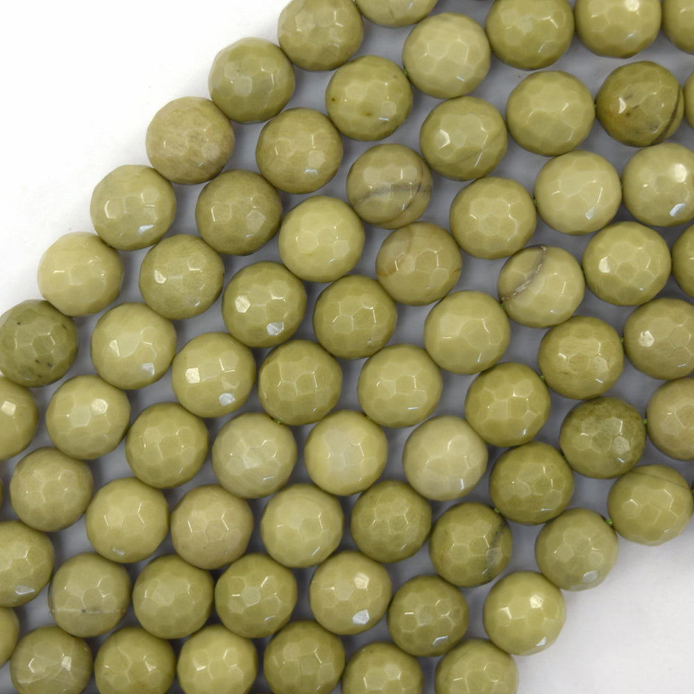 Natural Faceted African Matcha Green Jasper Round Beads 14.5" 6mm 8mm 10mm