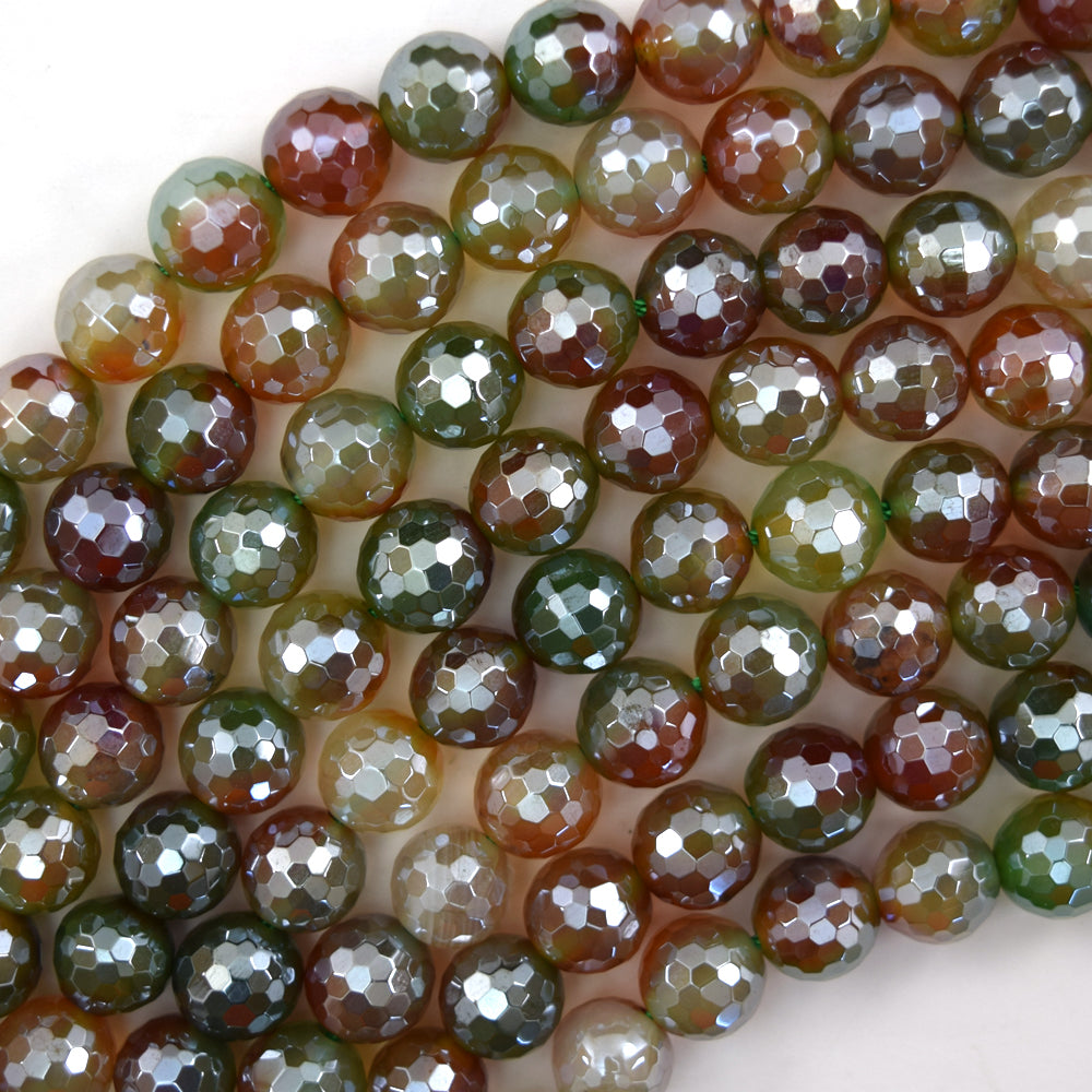 Mystic Titanium Faceted Red Green Agate Round Beads 15" Strand 6mm 8mm 10mm