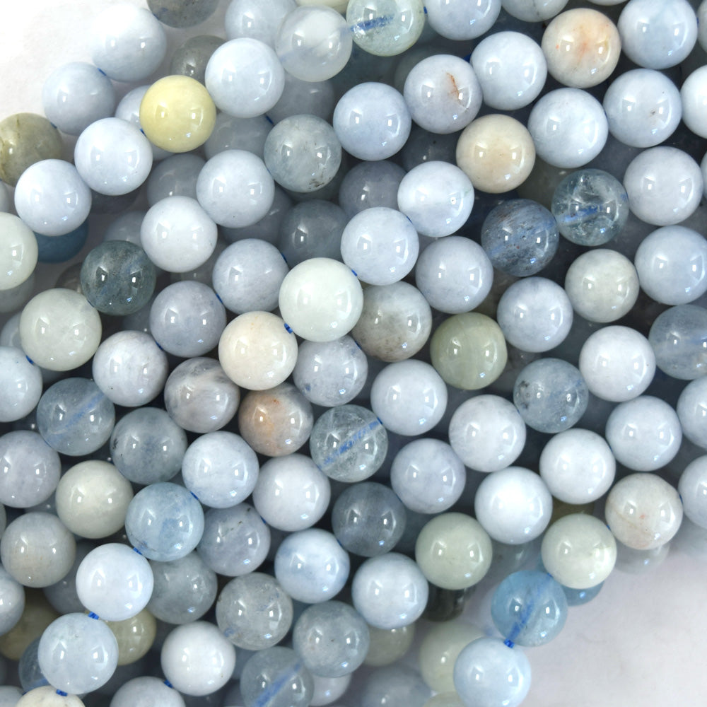 Natural Multicolor Blue Aquamarine Round Beads 15.5" Strand 4mm 6mm 8mm 10mm S1