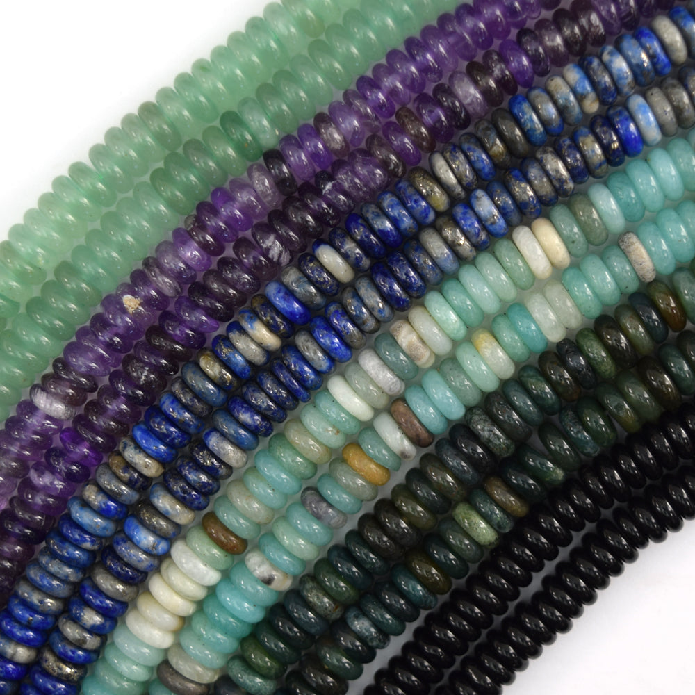 2x6mm Natural Assorted Gemstones Rondelle Button Beads 15" Strand