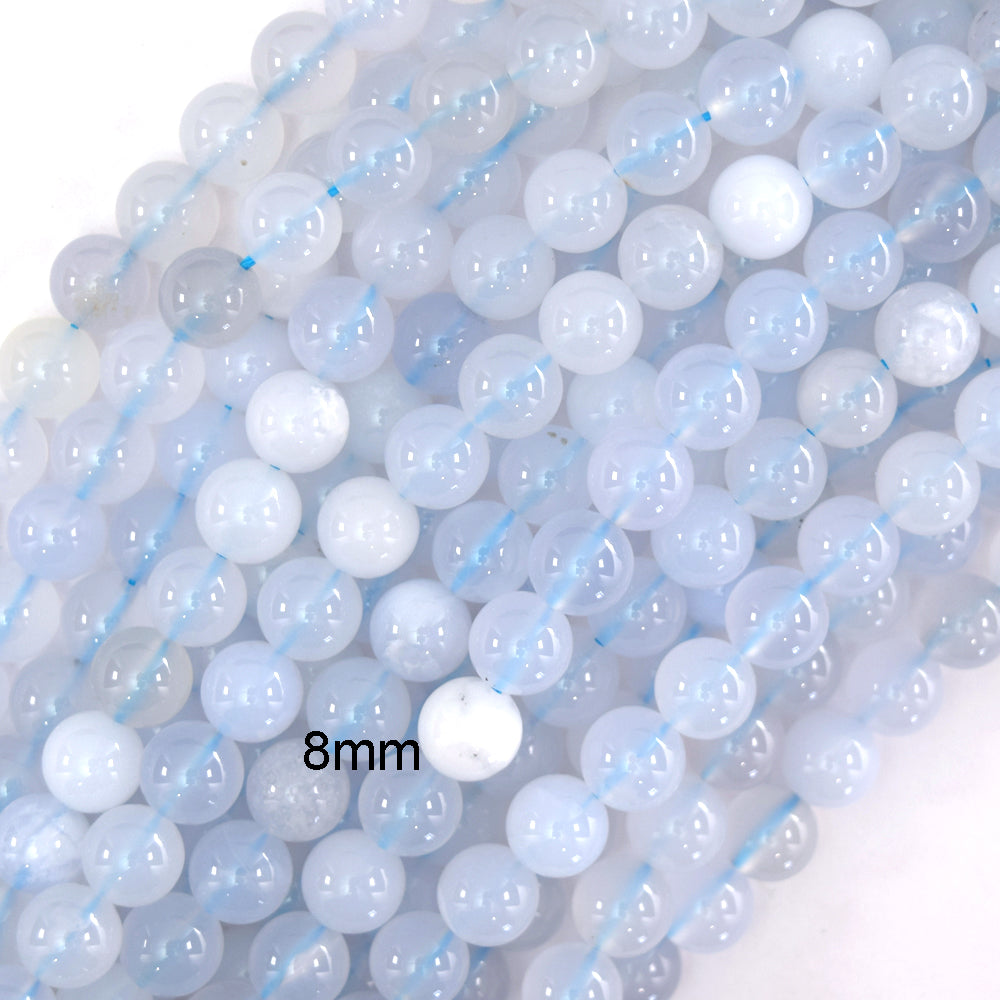 Natural Light Blue Chalcedony Round Beads Gemstone 15" Strand 6mm 8mm 10mm