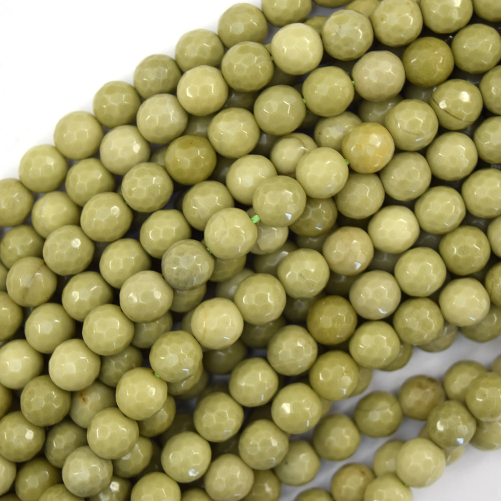 Natural Faceted African Matcha Green Jasper Round Beads 14.5" 6mm 8mm 10mm