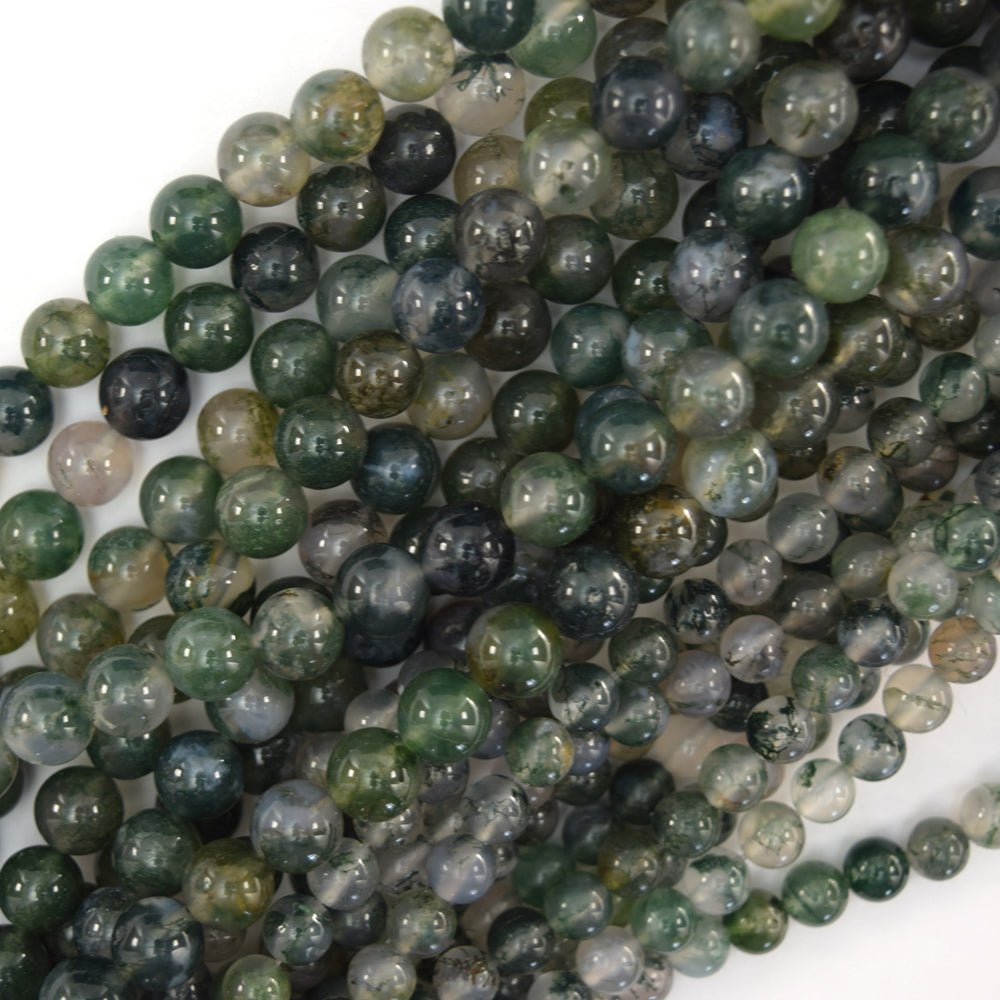 AA Natural Green Moss Agate Round Beads Gemstone 15" Strand 6mm 8mm