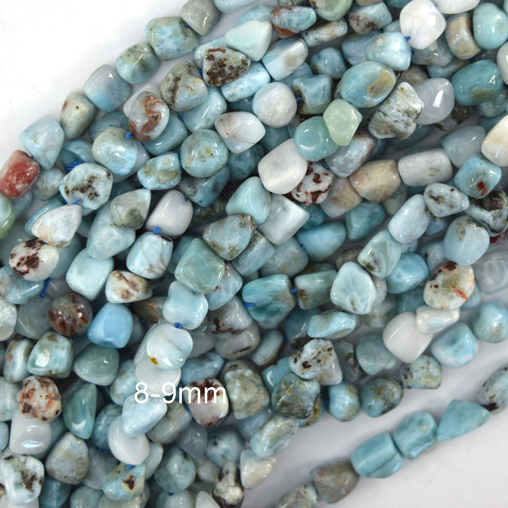 Natural Blue Larimar Cube Pebble Nugget Beads 15" Strand 6-7mm 8-9mm 9-10mm