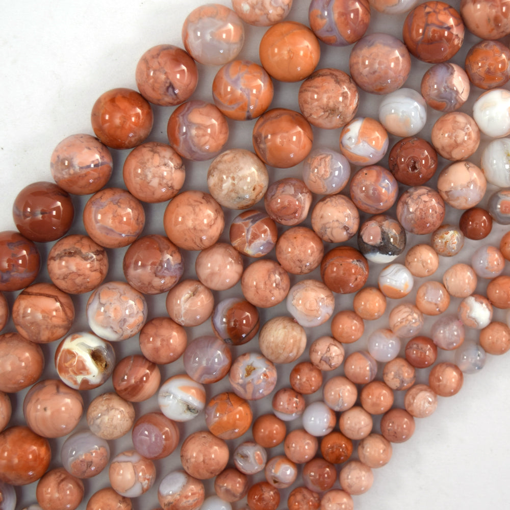 Natural Pink Mexican Agate Round Beads Gemstone 15" Strand 6mm 8mm 10mm